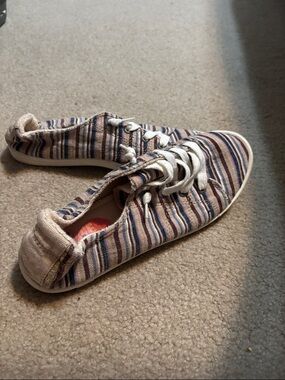 Roxy BAYSHORE Striped Canvas Sneakers - Blue, Cream & Tan